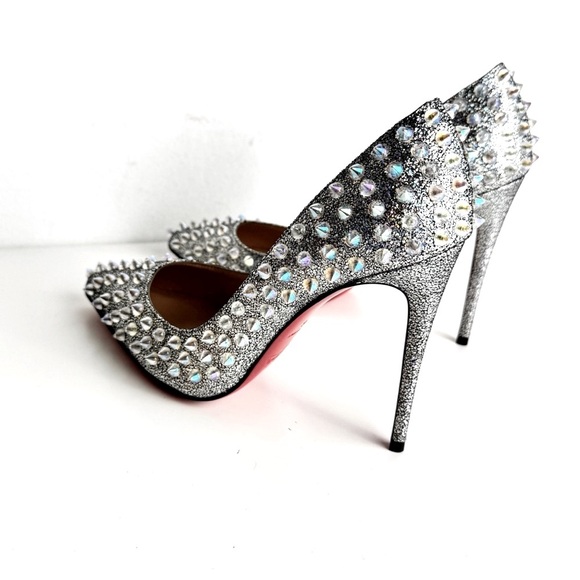 New CHRISTIAN LOUBOUTIN Nappa Mica Follies Spikes 100 Pumps Silver - Picture 7 of 10